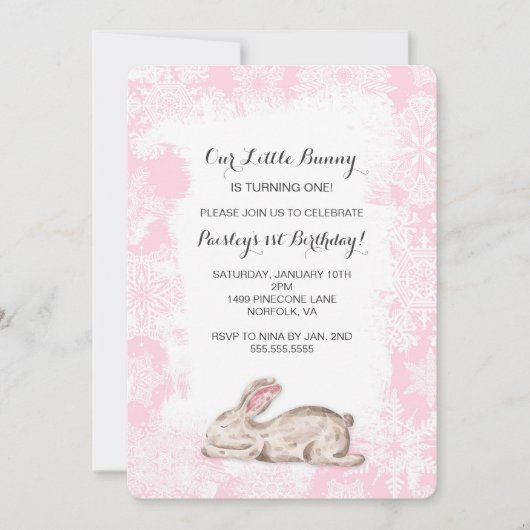 Little Snow Bunny Winter Verjaardagsfeestje Uitnod Kaart (Voorkant)