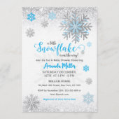 Little Snow Flake Blue Silver Glittery Baby Shower Kaart (Voorkant)