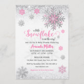 Little Snow Flake Pink Silver Glittery Baby Shower Kaart (Voorkant)