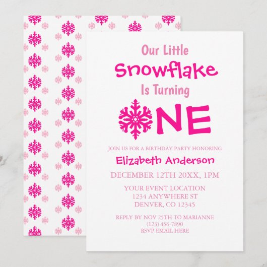 Little Snowflake 1st Birthday Kaart (Voorkant / Achterkant)