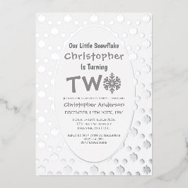 Little Snowflake 2e verjaardag Folie Uitnodiging