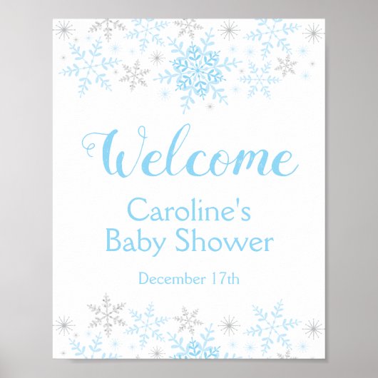 Little Snowflake Baby Boy Shower Welkomstbord Poster (Voorkant)