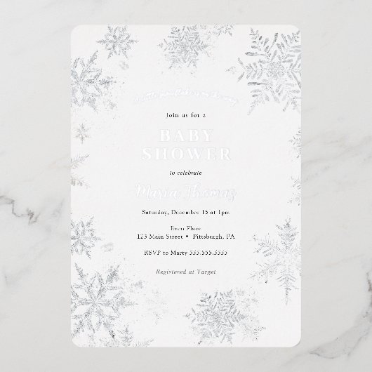 Little Snowflake Baby shower Folie Uitnodiging (Voorkant)