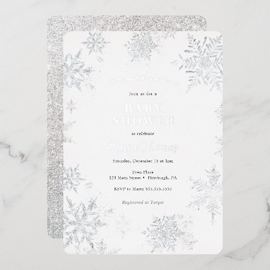 Little Snowflake Baby shower Folie Uitnodiging (Voorkant / Achterkant)
