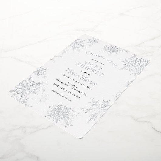 Little Snowflake Baby shower Folie Uitnodiging (Gedraaid)