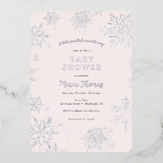 Little Snowflake Baby shower Folie Uitnodiging (Voorkant)