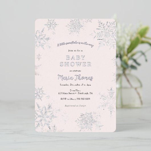 Little Snowflake Baby shower Folie Uitnodiging (Staand Voorkant)