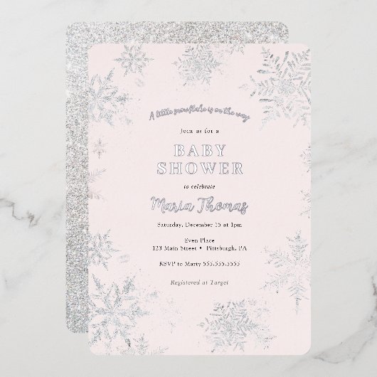 Little Snowflake Baby shower Folie Uitnodiging (Voorkant / Achterkant)