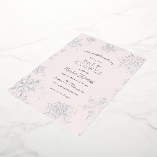 Little Snowflake Baby shower Folie Uitnodiging (Gedraaid)