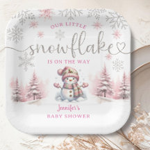 Little Snowflake Baby Shower Girl Pink Paper