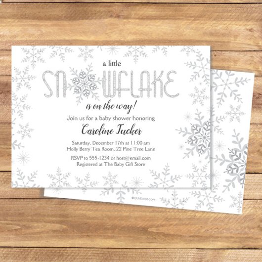 Little Snowflake Baby shower Grijs & Silver Glitte Kaart