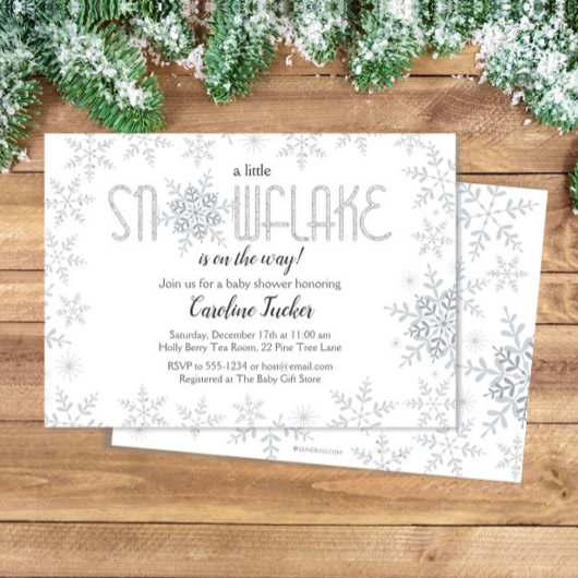 Little Snowflake Baby shower Grijs & Silver Glitte Kaart