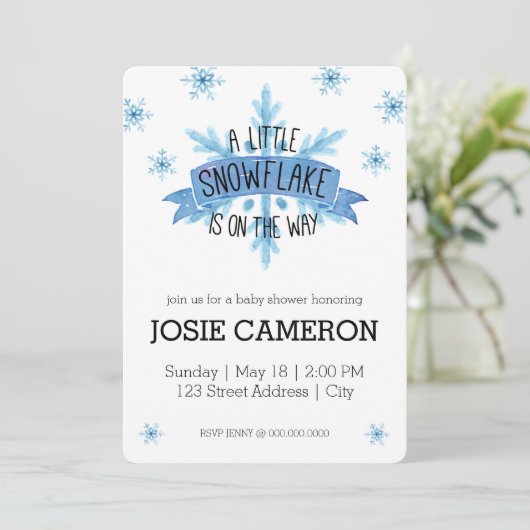 Little Snowflake Baby shower Invitation Kaart (Staand voorkant)