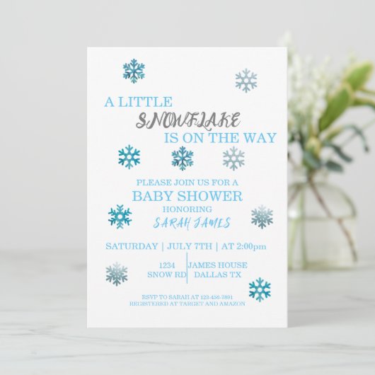 Little Snowflake Baby shower Invitation Kaart (Staand voorkant)