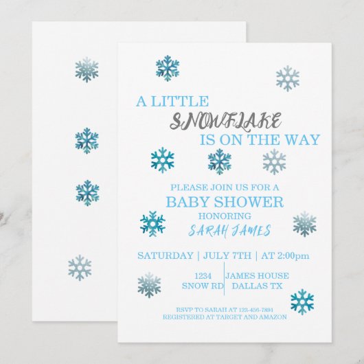 Little Snowflake Baby shower Invitation Kaart (Voorkant / Achterkant)