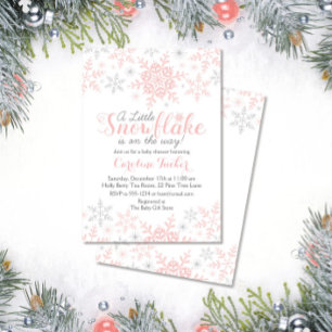 Little Snowflake Baby shower Invite in Roze Zilver Kaart