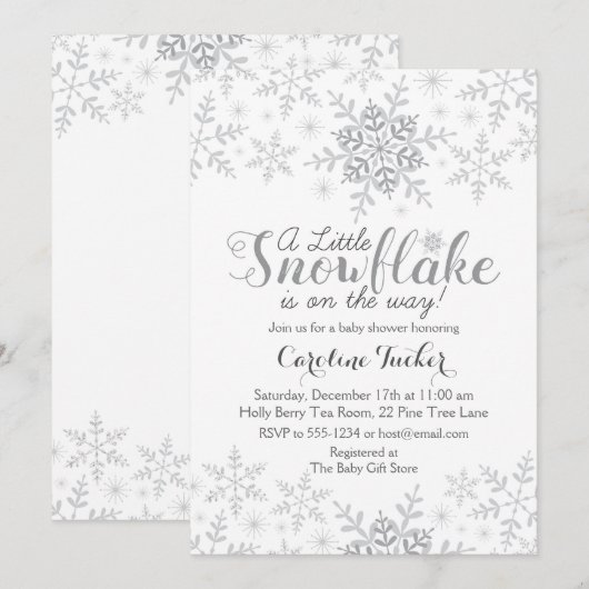 Little Snowflake Baby shower Silver Grey Kaart (Voorkant / Achterkant)