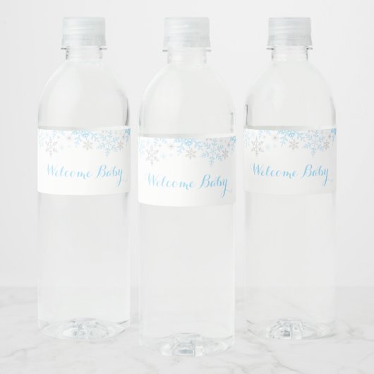 Little Snowflake Baby shower waterlabel, blauw Waterfles Etiket (Flessen)