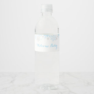 Little Snowflake Baby shower waterlabel, blauw Waterfles Etiket