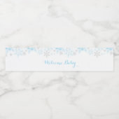 Little Snowflake Baby shower waterlabel, blauw Waterfles Etiket (Enkel label)