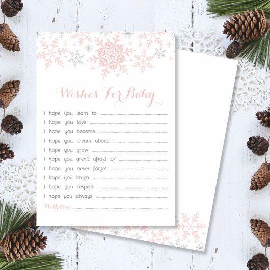 Little Snowflake Baby shower Wishes, Roze & Zilver Kaart