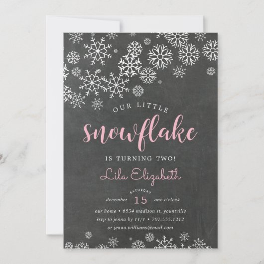 Little Snowflake Birthday Party Invitation Kaart (Voorkant)