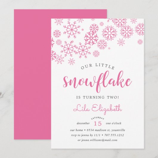 Little Snowflake Birthday Party Invitation Kaart (Voorkant / Achterkant)
