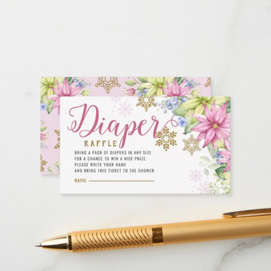 Little Snowflake Bloemenluier Raffle Baby shower Informatiekaartje (Voorkant / Achterkant in situ)