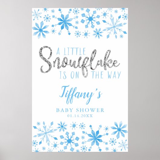 Little Snowflake Blue Baby shower Welcome Sign Poster (Voorkant)