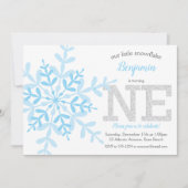 Little Snowflake Blue Silver Glitter 1st Birthday Kaart (Voorkant)