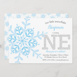 Little Snowflake Blue Silver Glitter 1st Birthday Kaart