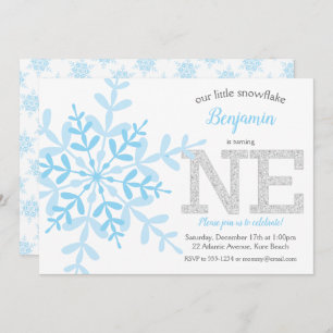 Little Snowflake Blue Silver Glitter 1st Birthday Kaart