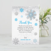 Little Snowflake Blue Silver Glittery Baby Shower  Bedankkaart (Staand voorkant)