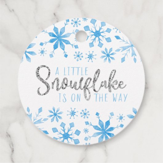 Little Snowflake Blue Waterverf Baby shower Bedankjes Labels (Achterkant)