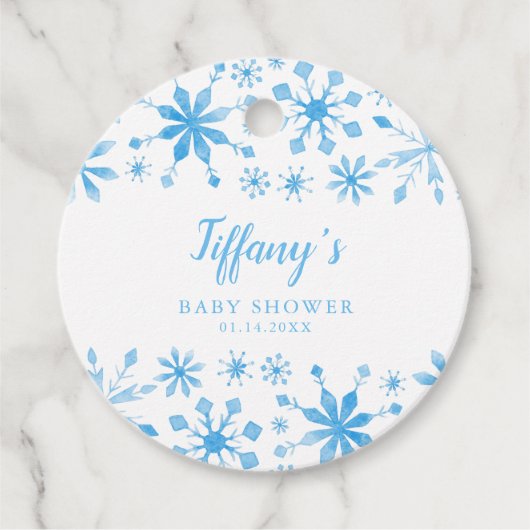 Little Snowflake Blue Waterverf Baby shower Bedankjes Labels (Voorkant)