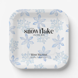 Little Snowflake Blue Wintery Baby shower Papieren Bordje
