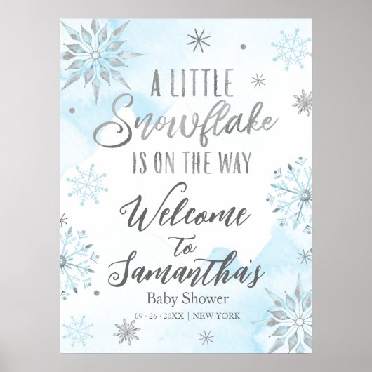 Little Snowflake Boy Baby shower Welkomstbord Poster (Voorkant)