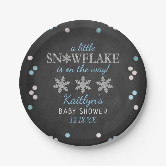Little Snowflake Boys Winter Baby shower Papieren Bordje (Voorkant)