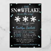 Little Snowflake Boys Winter Baby shower Real Folie Uitnodiging (Voorkant)