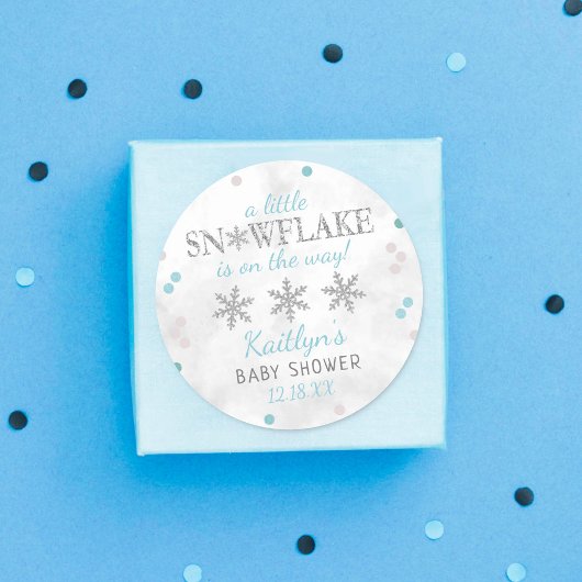 Little Snowflake Boys Winter Baby shower Ronde Sticker