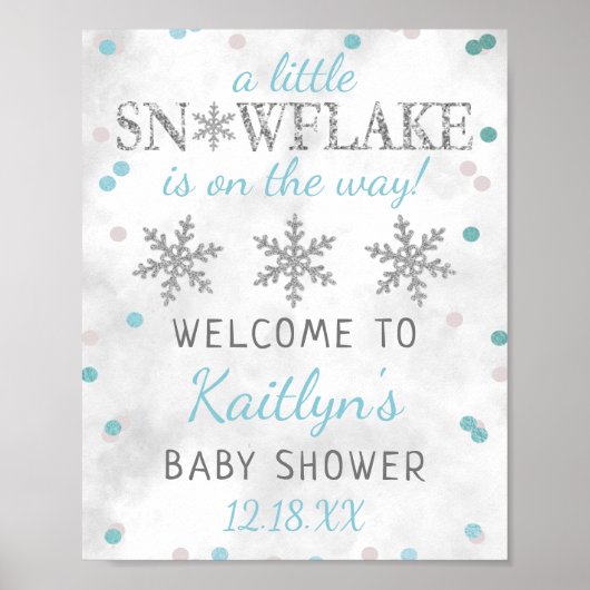 Little Snowflake Boys Winter Baby shower Welcome Poster (Voorkant)