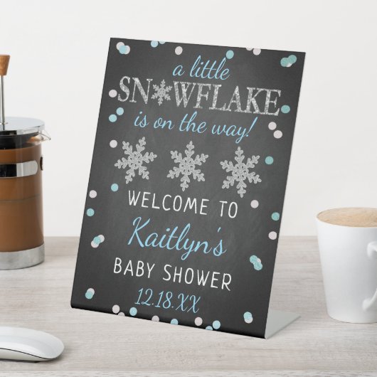 Little Snowflake Boys Winter Baby shower Welcome Reclamebord Met Voetstuk (Insitu)