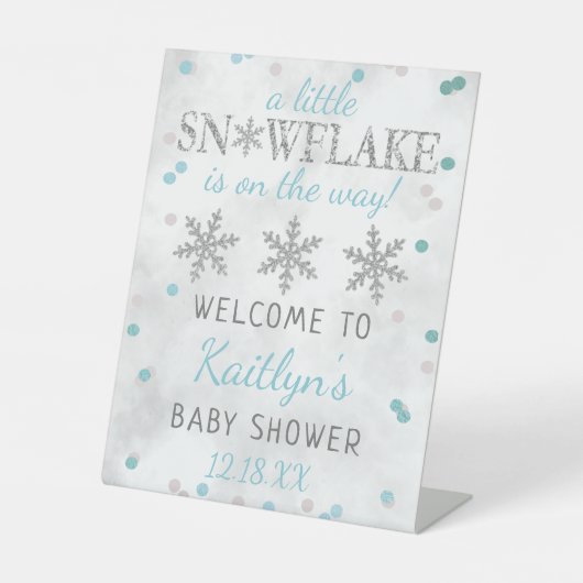Little Snowflake Boys Winter Baby shower Welcome Reclamebord Met Voetstuk (Voorkant)