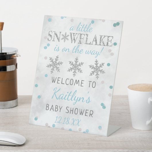 Little Snowflake Boys Winter Baby shower Welcome Reclamebord Met Voetstuk (Insitu)