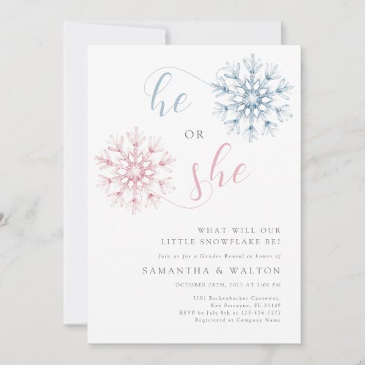 Little Snowflake Gender Reveal Party Uitnodiging (Voorkant)