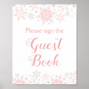 Little Snowflake Girl Baby shower Guest Book Sign. Poster
