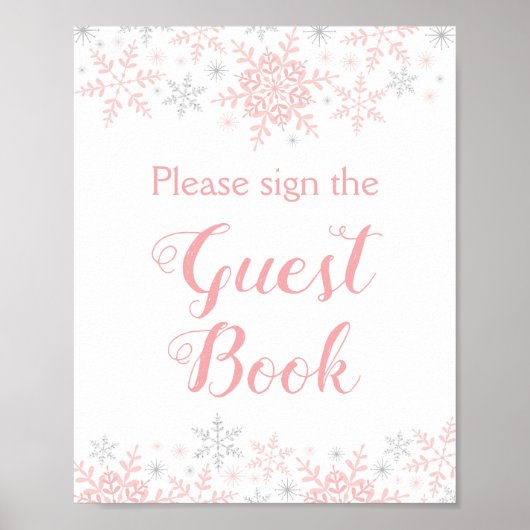 Little Snowflake Girl Baby shower Guest Book Sign. Poster (Voorkant)