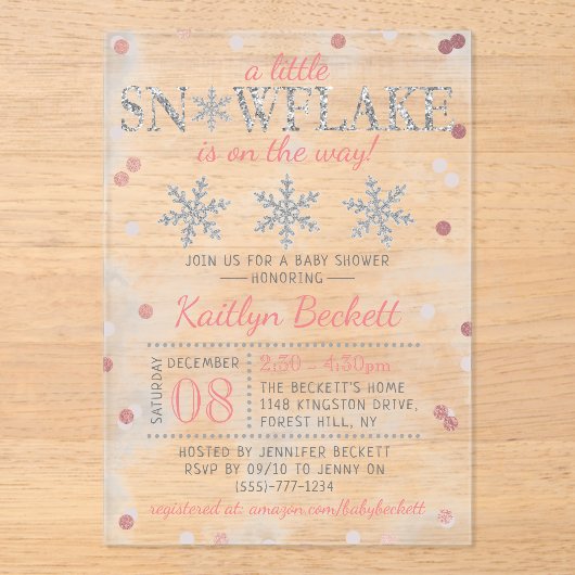 Little Snowflake Girls Winter Baby shower Acryl Uitnodigingen (Voorkant)