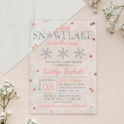 Little Snowflake Girls Winter Baby shower Acryl Uitnodigingen