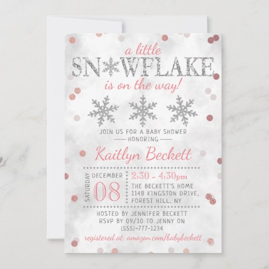 Little Snowflake Girls Winter Baby shower Kaart (Voorkant)